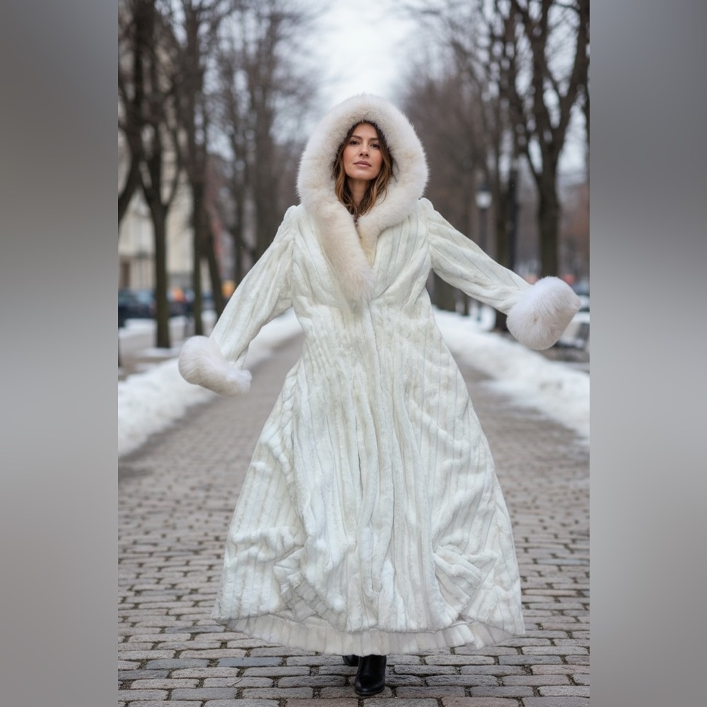 Vintage Womens’s Arctic fox White mink long coat custom made Should Be Size 6 - Picture 1 of 13